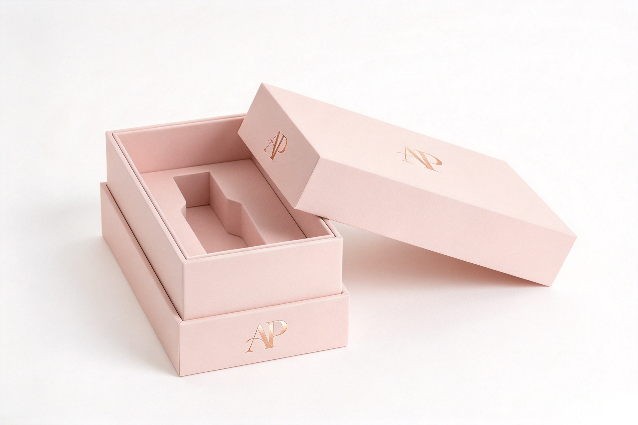 Blush Pink Rigid Lid & Base Box with Molded Tray packaging product