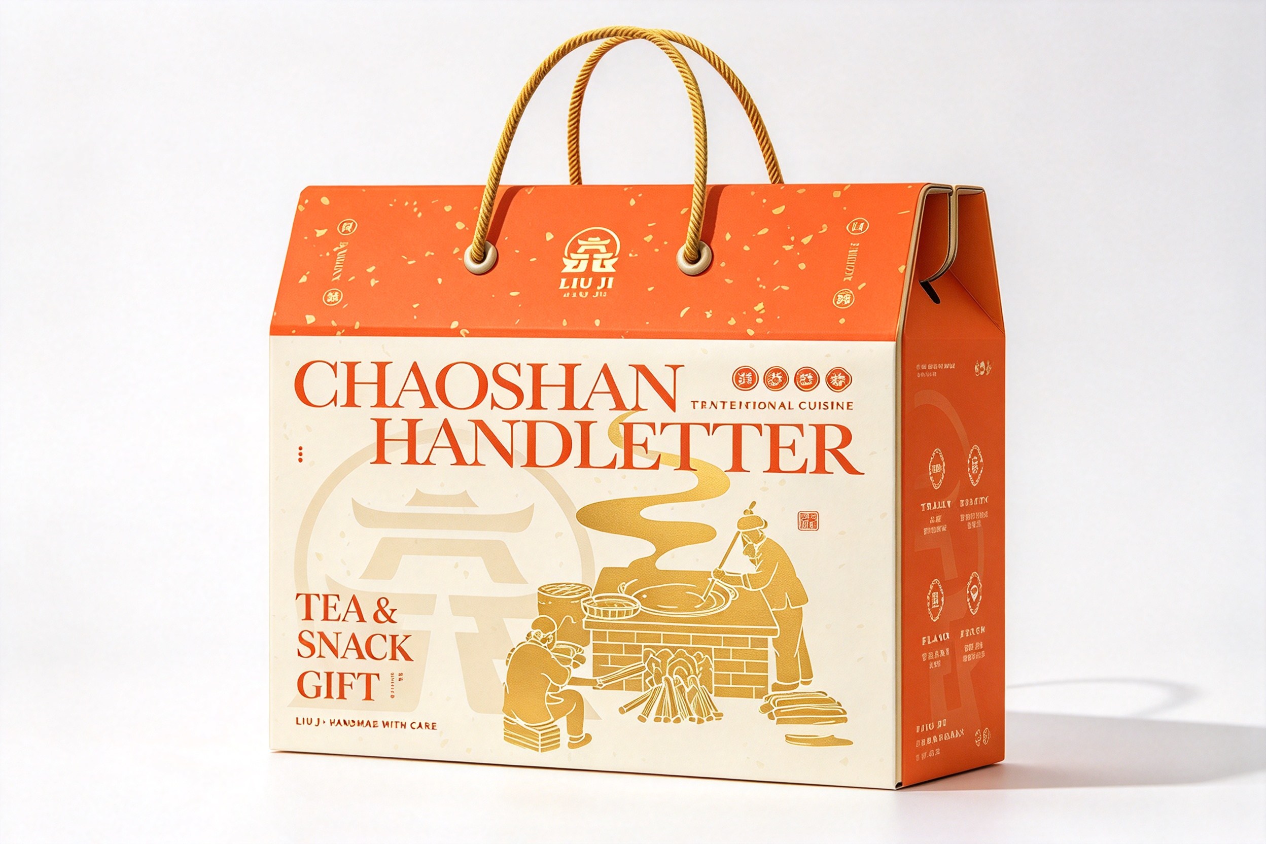 Chaoshan Tea & Snack Gable Gift Box with Rope Handles packaging product