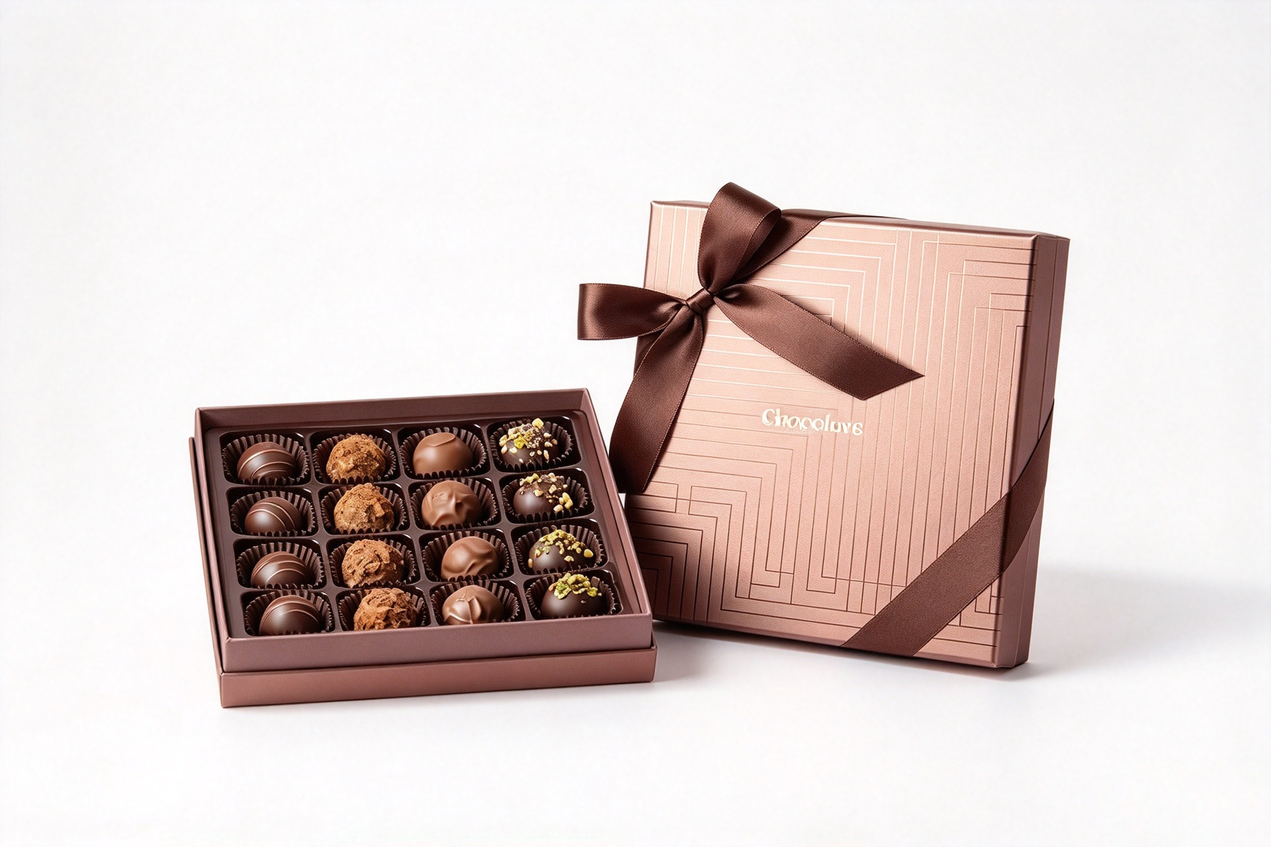 Chocolate Truffle Lid & Base Gift Box with Ribbon packaging product