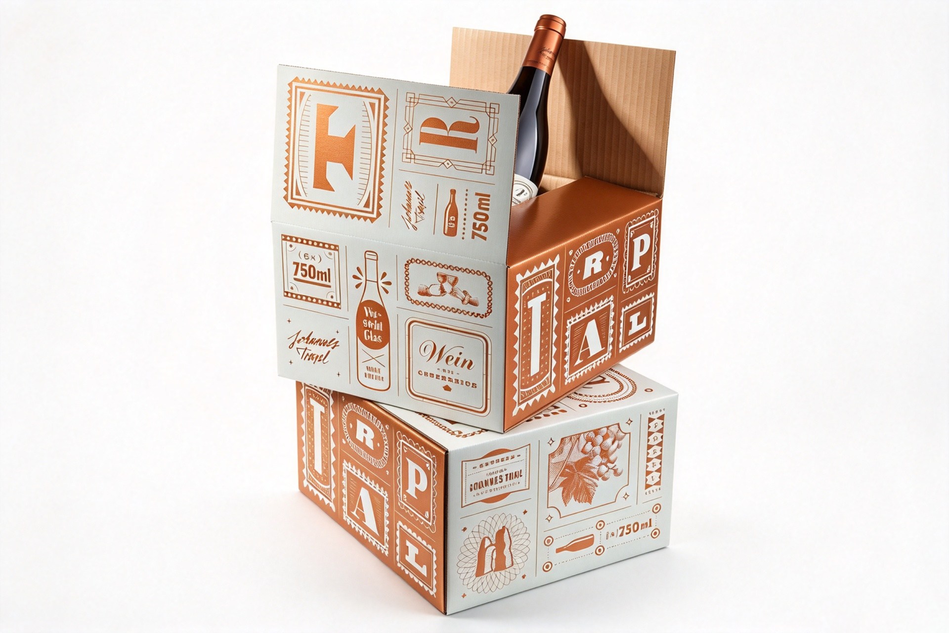 Copper-Printed Corrugated Wine Bottle Shipper Box packaging product