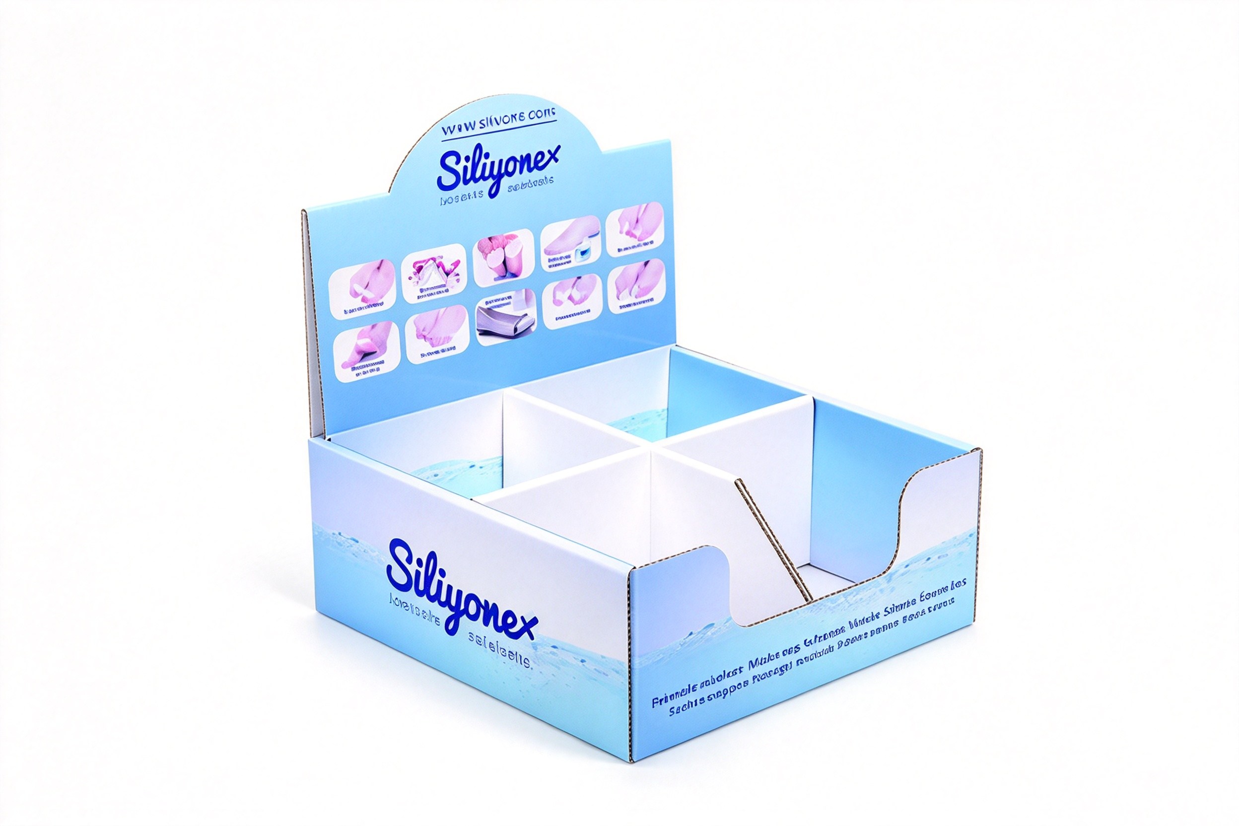 Four-Compartment Counter Display Bin with Arched Header packaging product