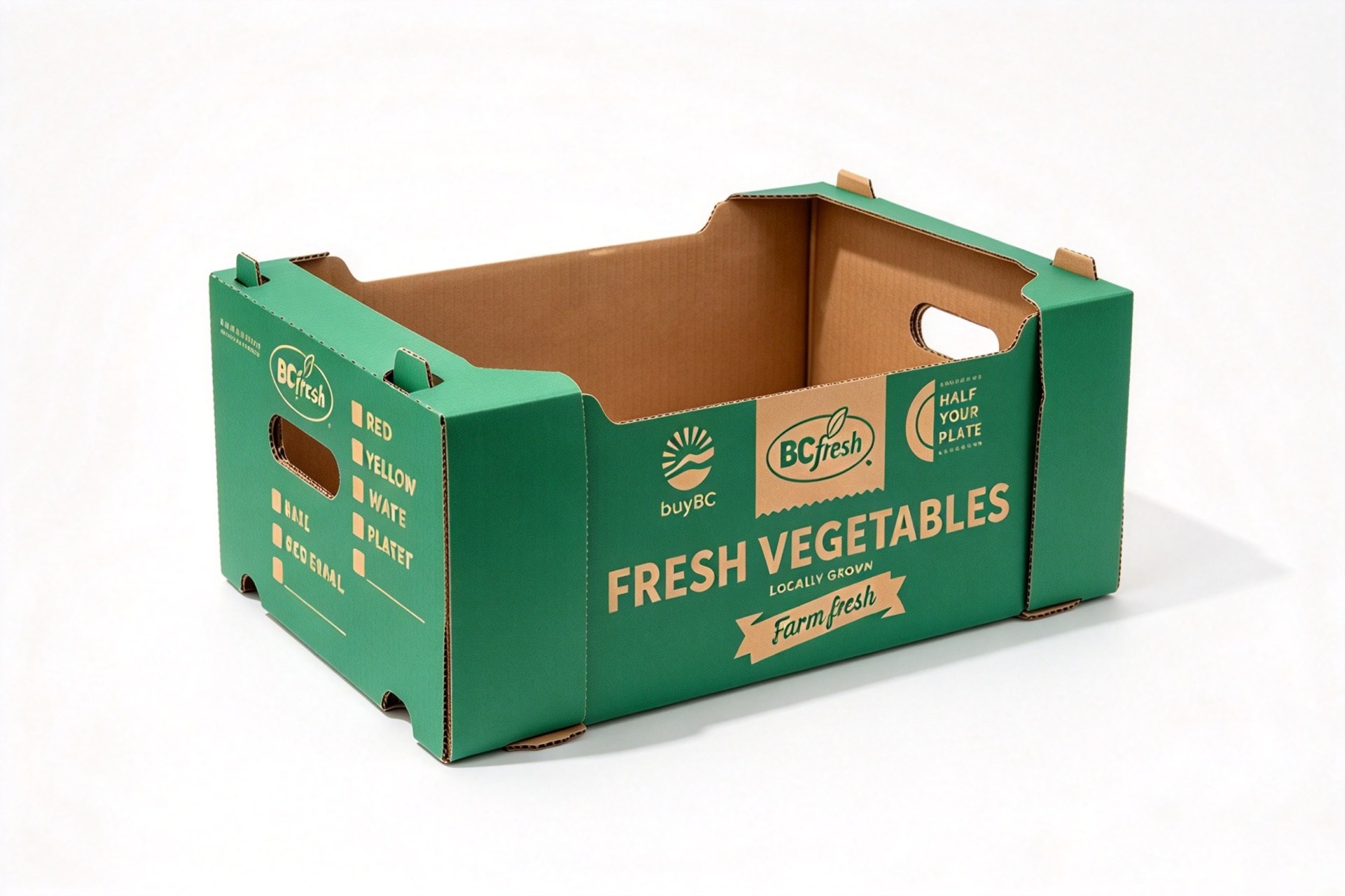 Green Corrugated Vegetable Field Tray with Handle Cutouts packaging product