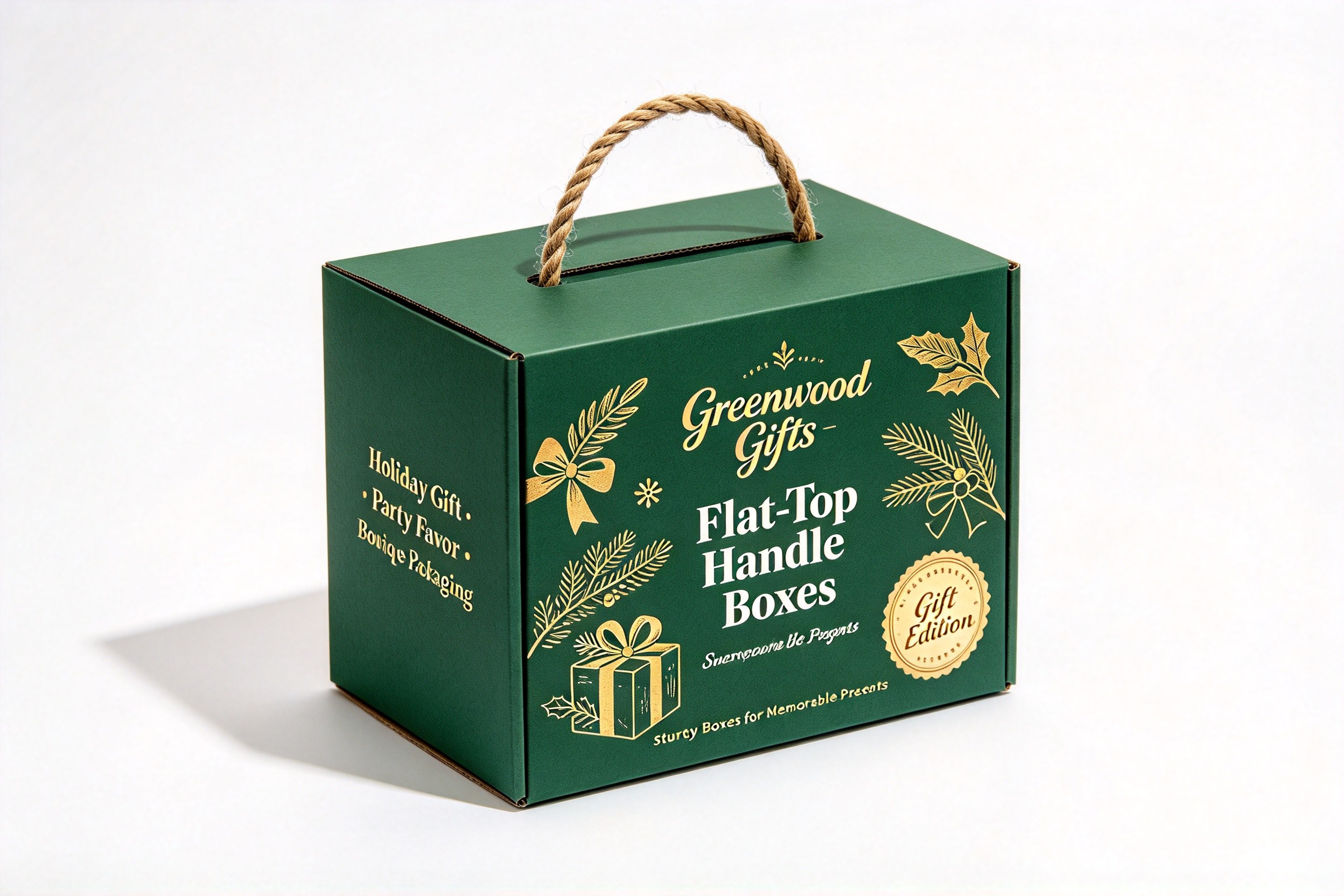 Greenwood Holiday Flat-Top Gift Box with Rope Handle packaging product
