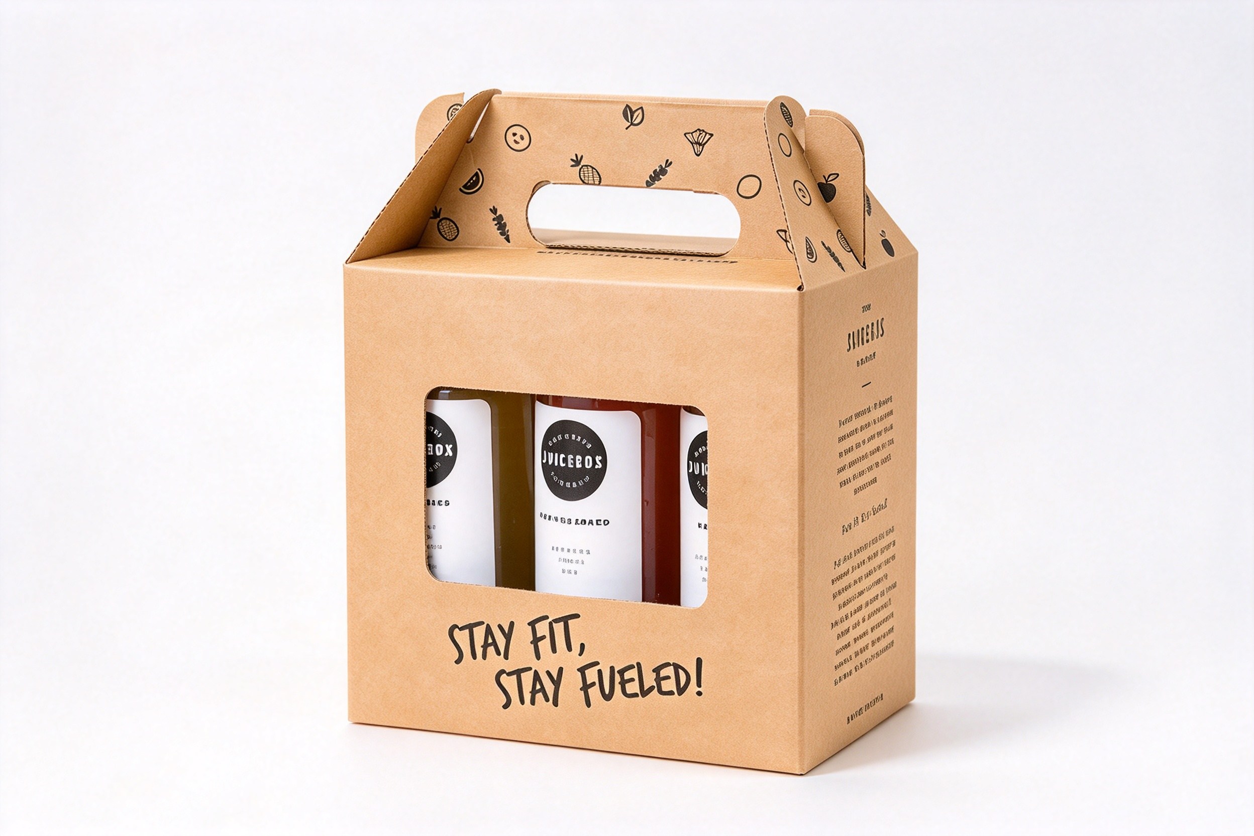 Juicebox Kraft Bottle Window Carrier with Gable Handle packaging product