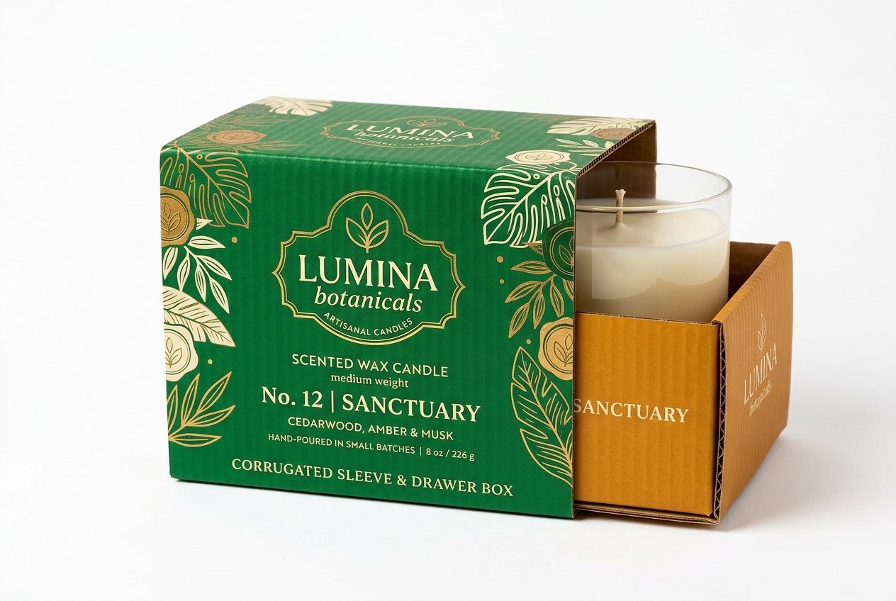 Lumina Botanicals Candle Sleeve & Drawer Box packaging product