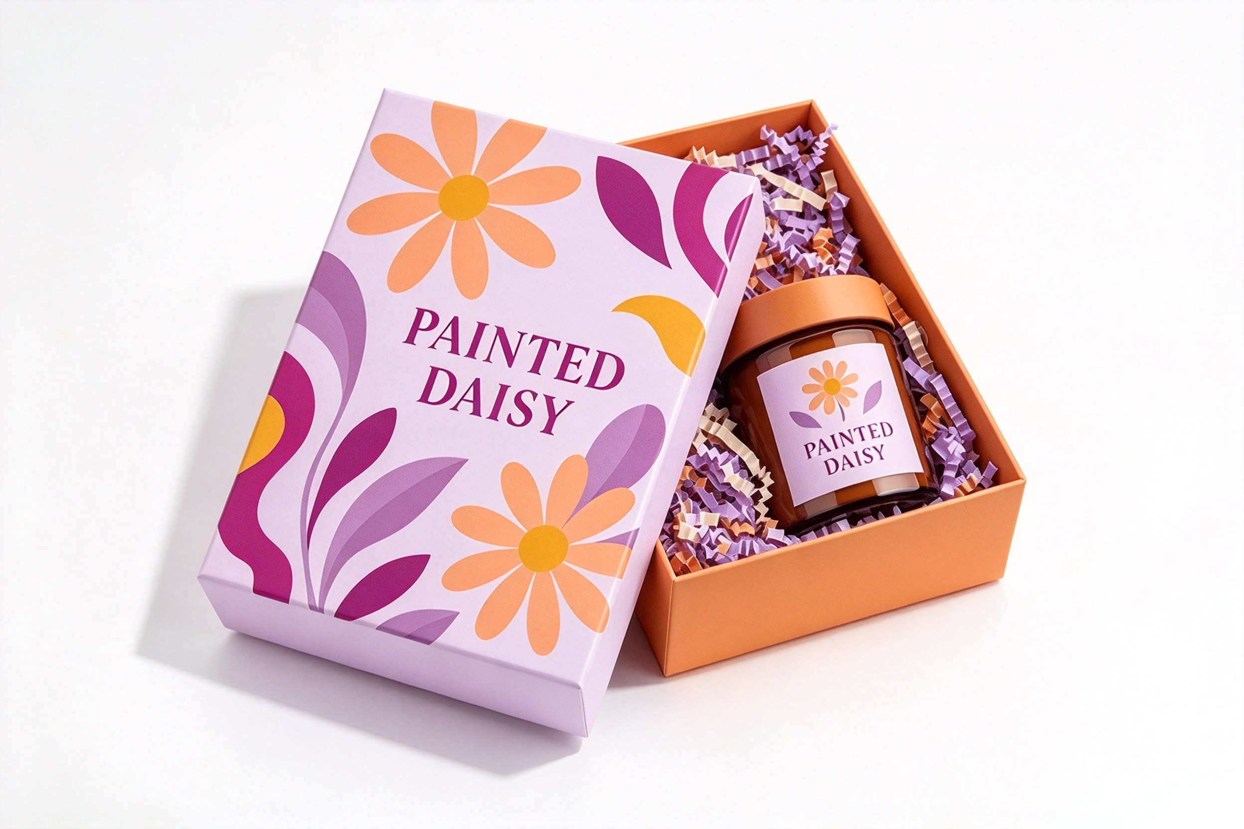 Painted Daisy Candle Two-Piece Gift Box packaging product