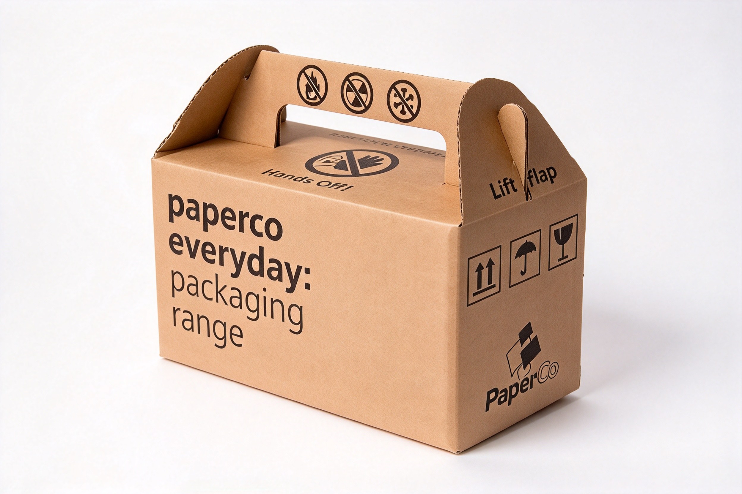 Kraft Gable Carry Box with Handling Icons packaging product