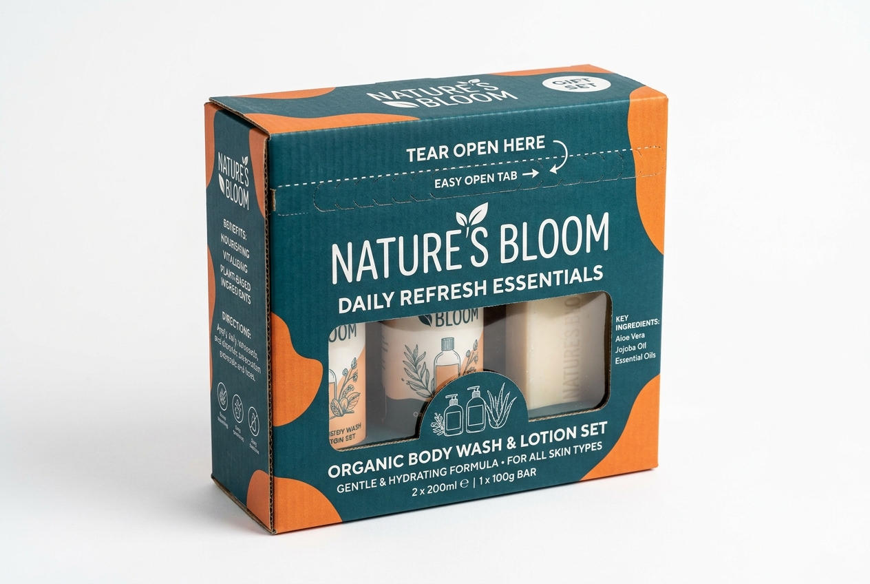 Organic Body Wash & Lotion Tear-Open Gift Set packaging product