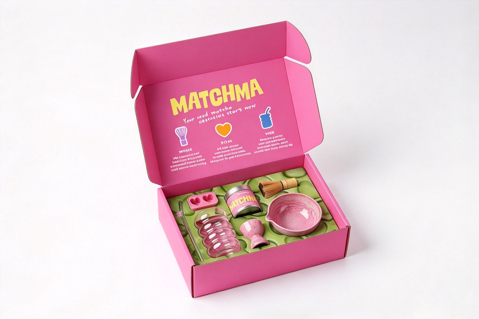 Pink Matcha Gift Mailer Box with Molded Pulp Insert packaging product
