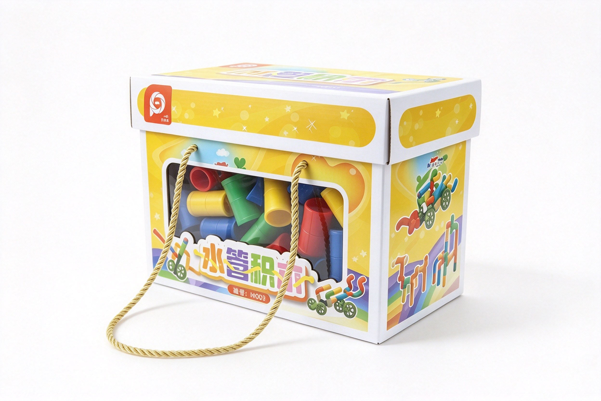 Pipe Building Blocks Window Box with Rope Handle packaging product