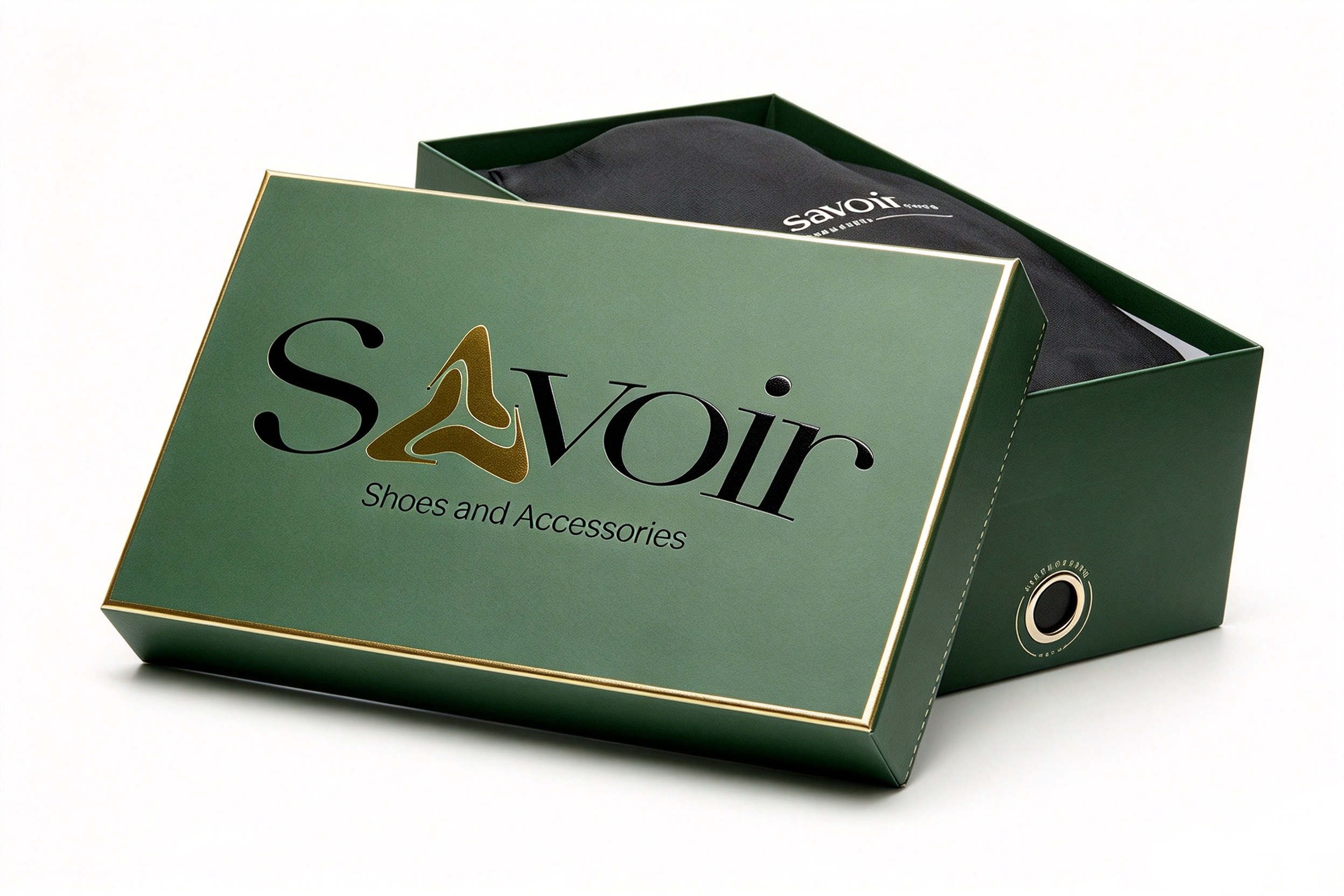 Sage Green Rigid Shoebox with Gold Foil Trim packaging product