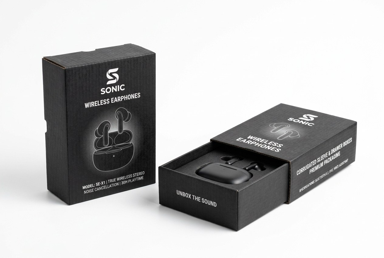 Sonic Wireless Earbuds Sleeve & Drawer Box packaging product