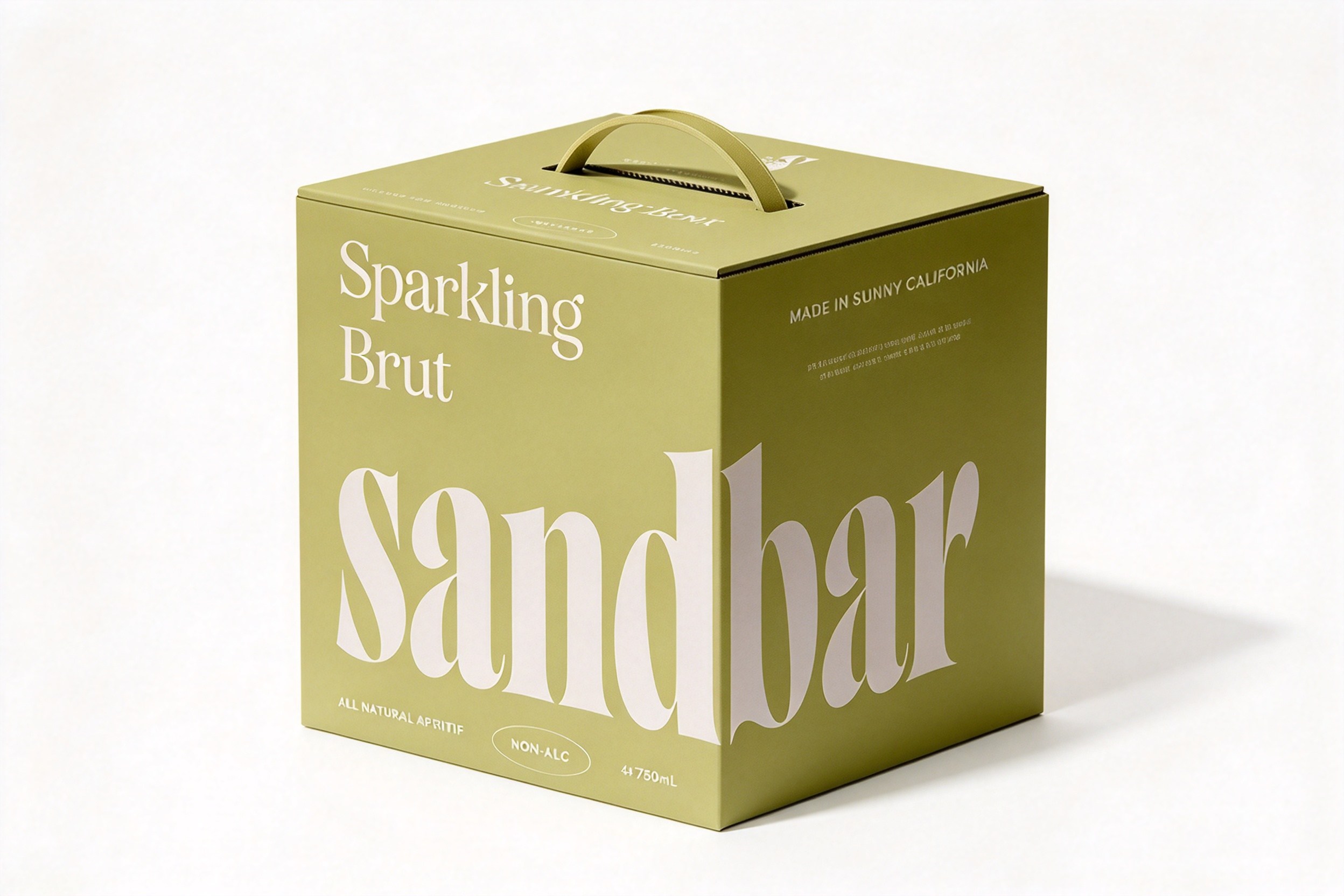 Sparkling Brut Non-Alc Cube Carrier with Webbing Handle packaging product