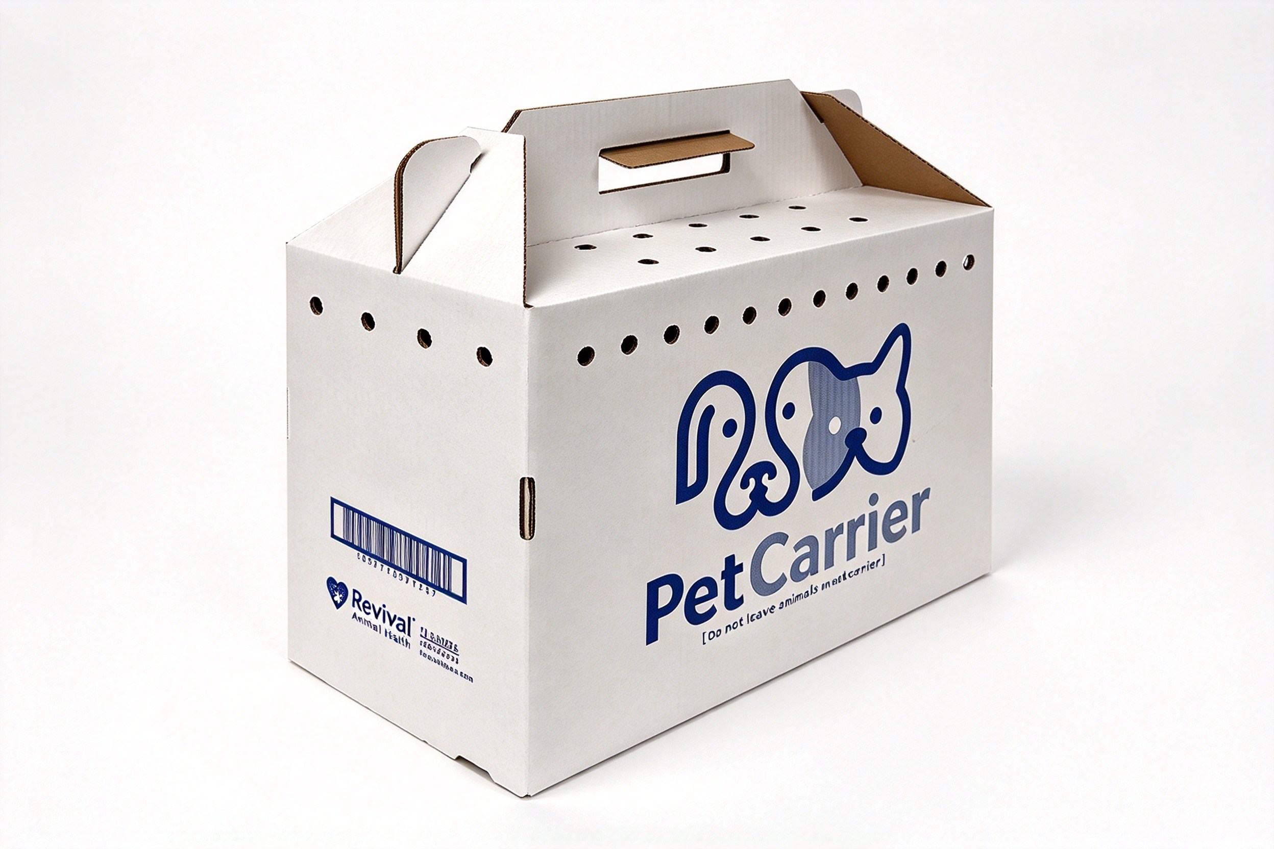 Vented Cardboard Pet Carrier with Gable Handle packaging product
