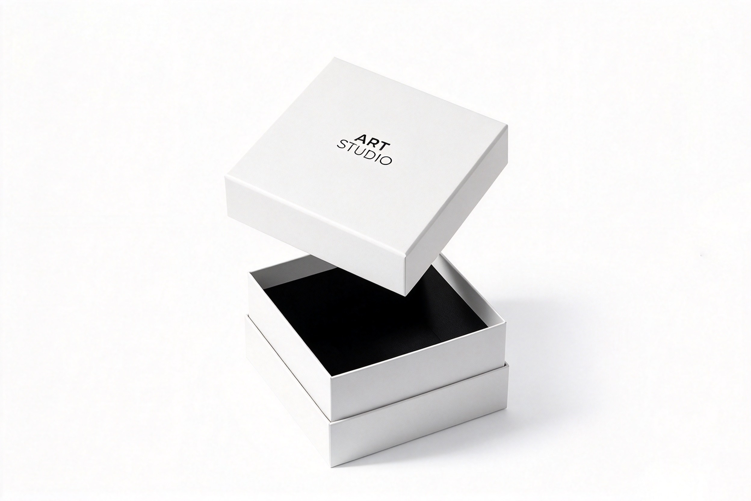 White Art Studio Rigid Lid & Base Box with Black Interior packaging product