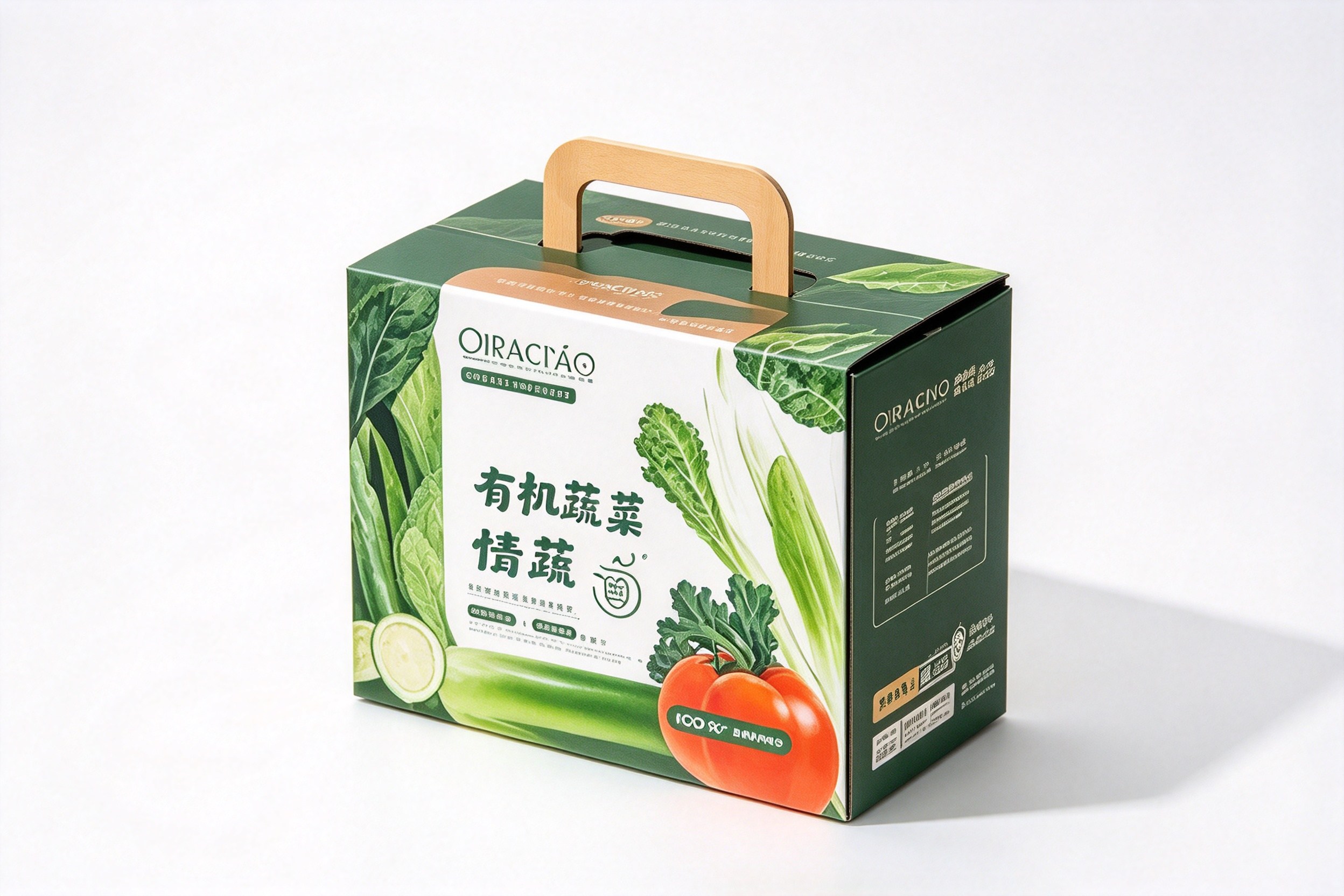 Organic Vegetable Gift Box with Wooden Handle packaging product