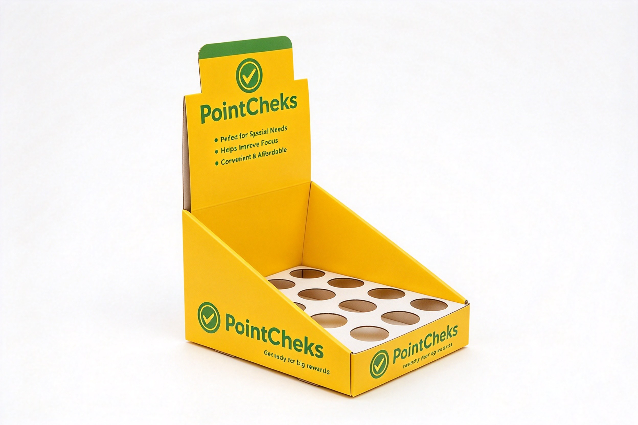 Yellow Header-Card Display Tray with Product Holes packaging product