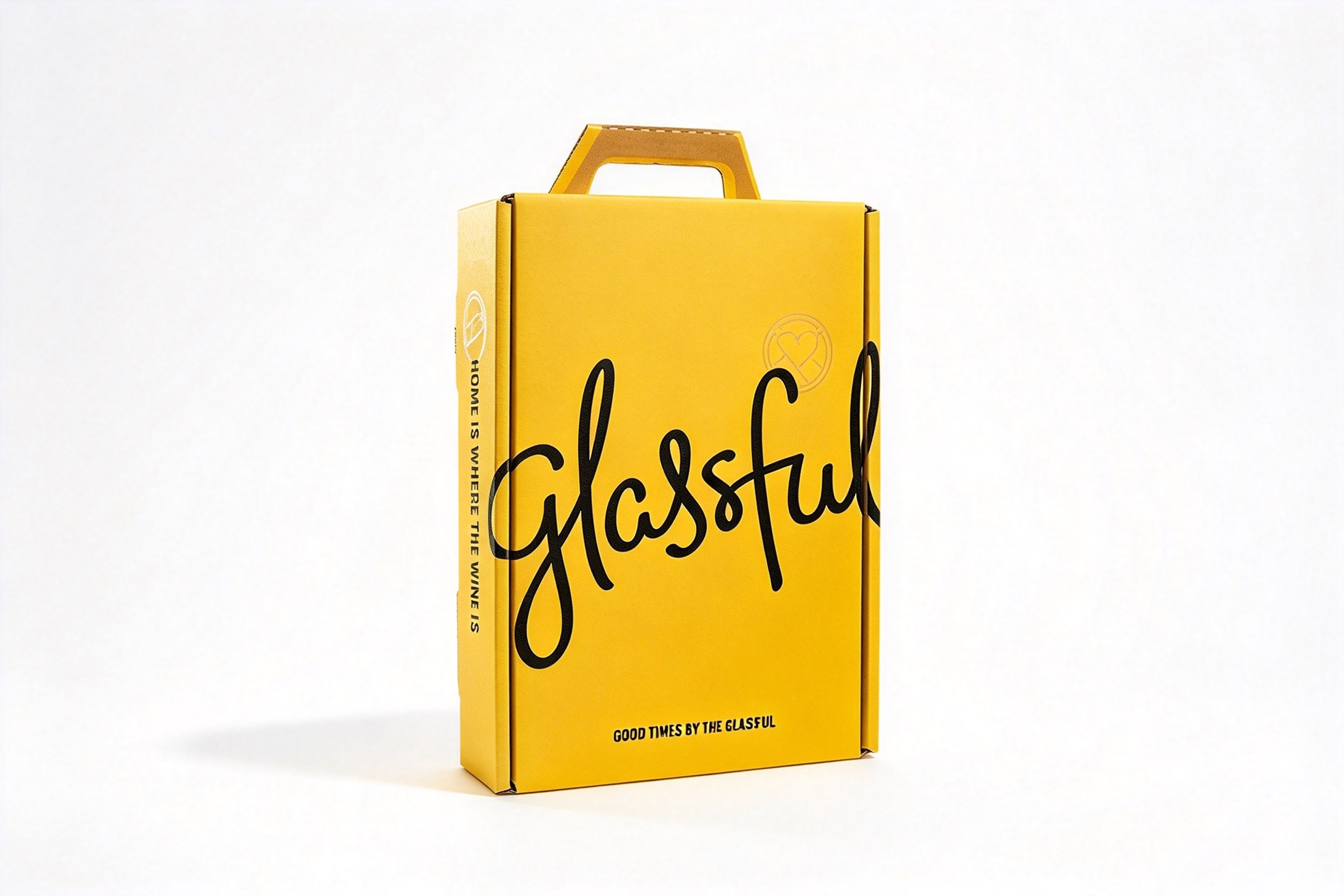 Yellow Script Wine Carrier with Top Handle packaging product